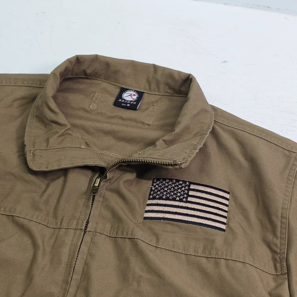 Rothco Lightweight Concealed Carry Jacket Multi Pocket Coyote‎ Tan USA Flag Sz M